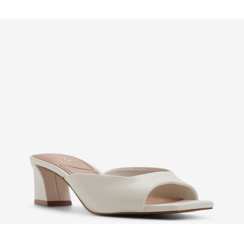 Aldo Byanka Size-8 Dress Sandals Bone White Square Toe Block Heel Mules